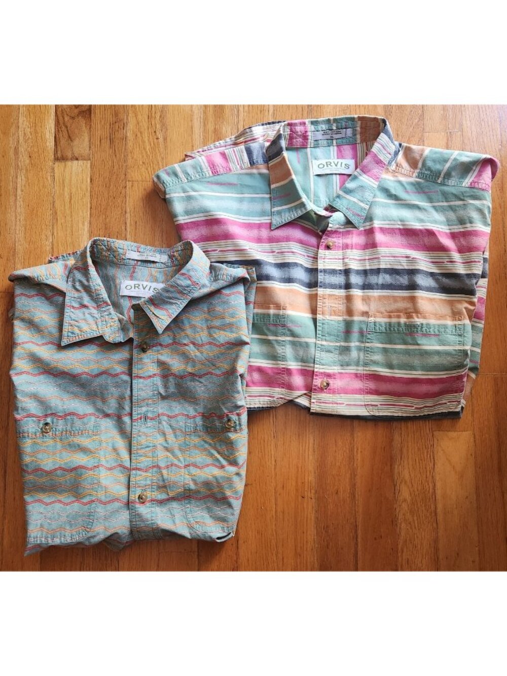 2 Vintage Orvis Striped Shirts Mens XL Retro Wavy Aztec Geometric Gorpcore Lot